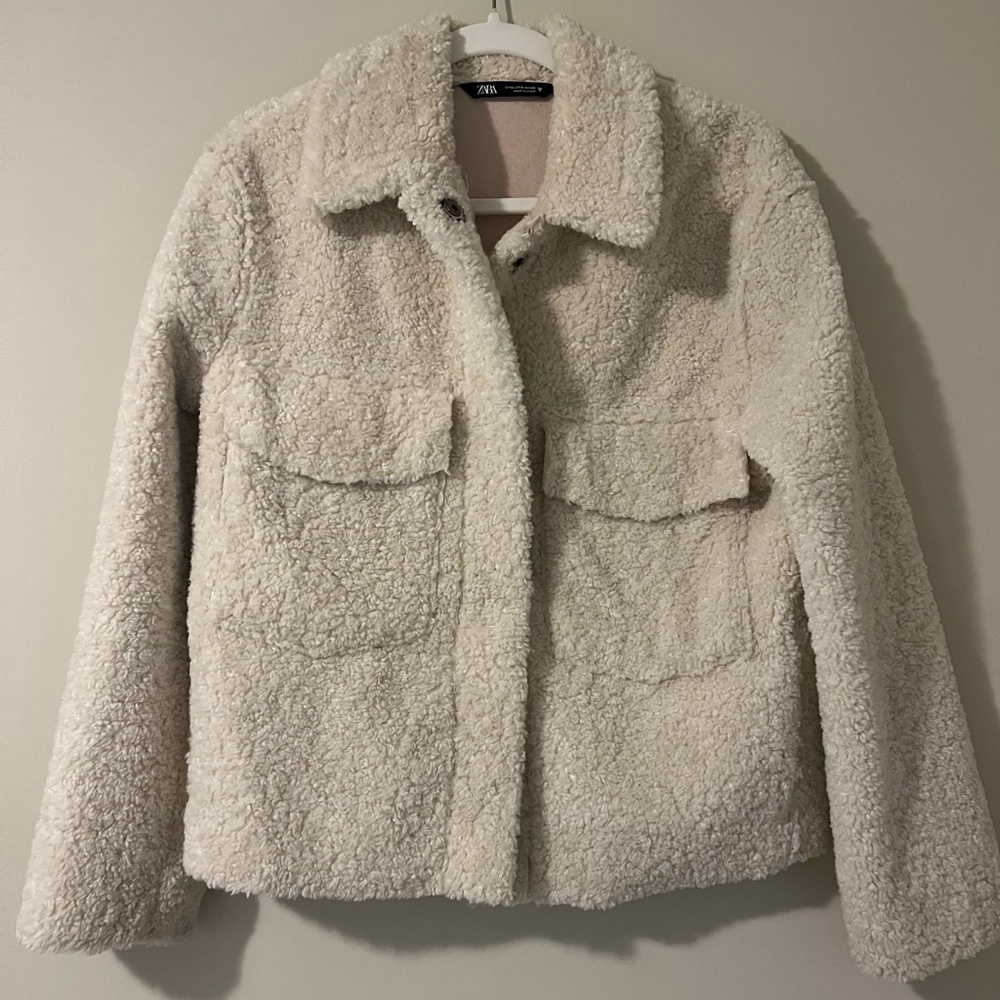 Zara cropped teddy jacket faux shearling